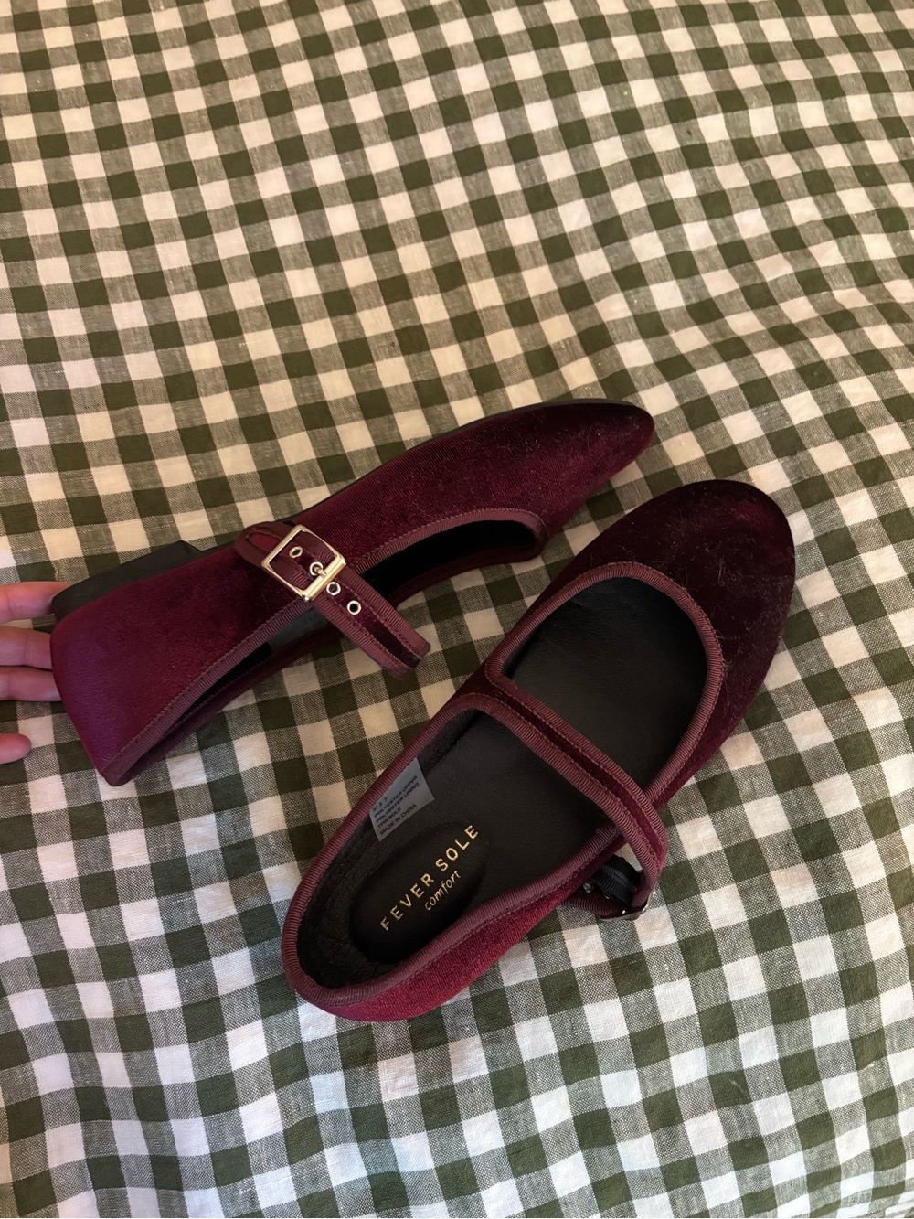 Fever Sole Burgundy Mary Jane Flats with Buckle Strap